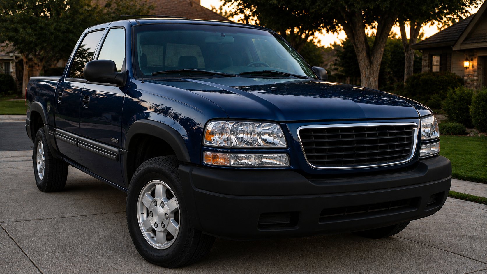 Same pickup with clear headlights and deep black trim