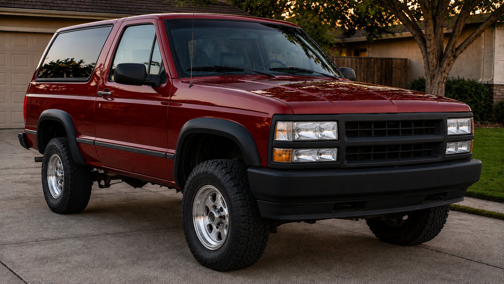 Same SUV with clear headlights and black trim